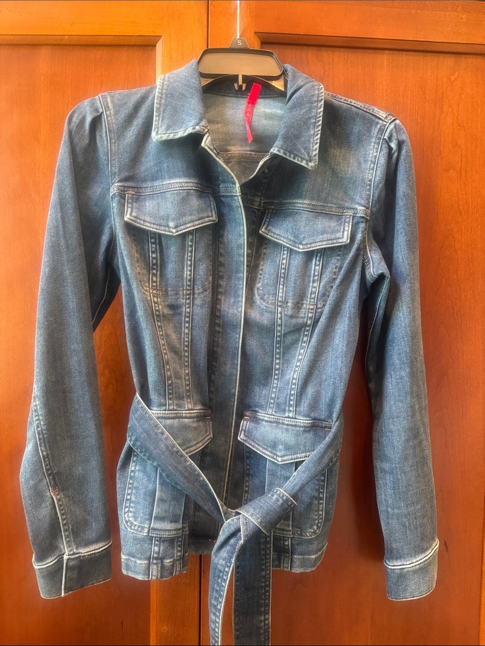 SPANX Blue Denim Belted Jean Jacket